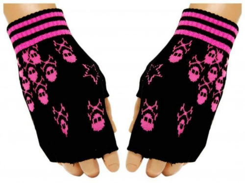 Fingerlose Pinke Totenköpfe Handschuhe
