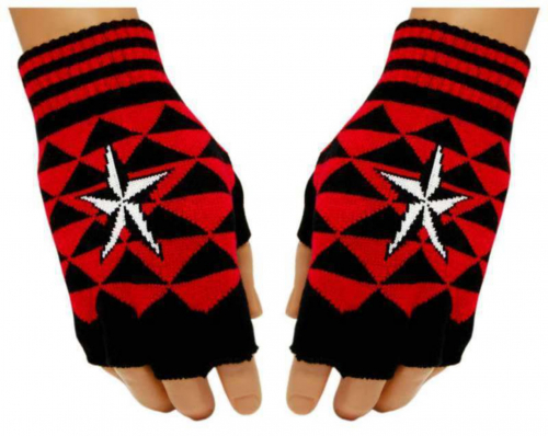 Schwarze Fingerlose Handschuhe Rote Dreieicke für Teens