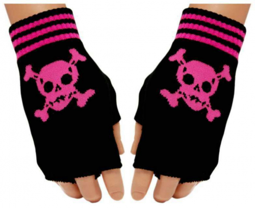 Pinke Totenköpfe Fingerlose Handschuhe für Teens