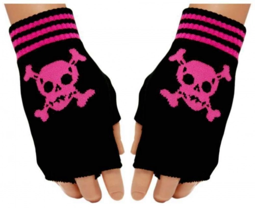 Pinke Totenköpfe Fingerlose Handschuhe für Teens