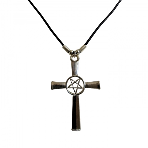 Umgedrehtes Kreuz mit Pentagramm Anhänger  Halskette