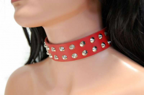 Fetisch Halsband Spitznieten 2-reihig (Rot) | 271