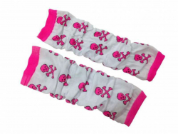 White leg warmers with pink skulls