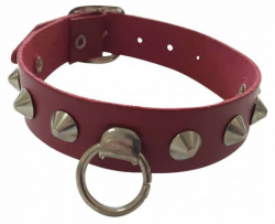 Fetish Leather Wristband Red with Pointed-Studs