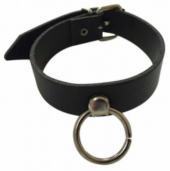 Fetish Leather Wristband Black with O-Ring