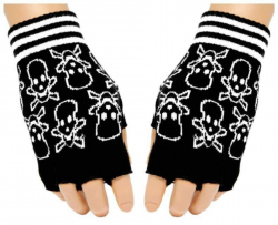Schwarze Fingerlose Handschuhe Totenköpfe für Teens
