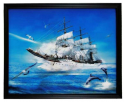 Framed 3D Picture Sailing Ship