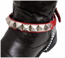 Red boot straps with pyramid studs