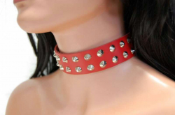 Fetish Choker Pointed Studs 2-row (Red) | 271