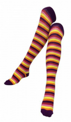 Lila Overknee Socken mit Gelben & Orangen Streifen