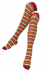 Rote Overknee Socken mit mehrfarbigen Streifen
